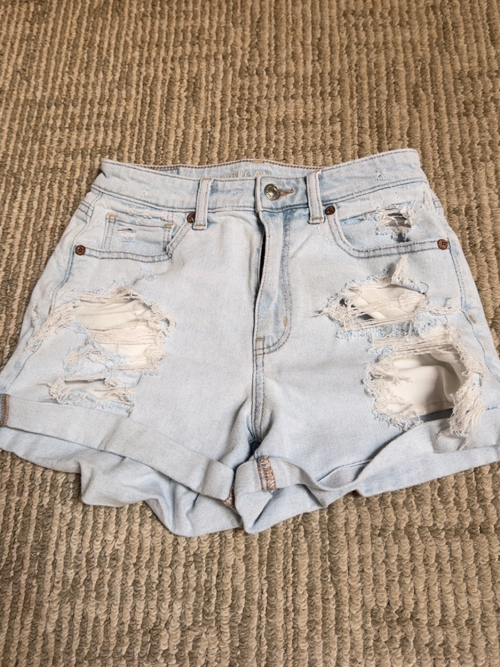 American Eagle Outfitters Light Blue Distressed Denim Shorts